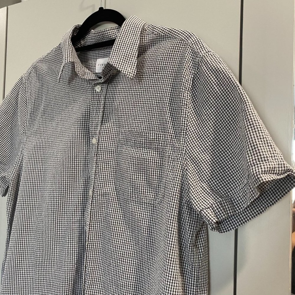 Five Four Mens Los Angeles Button Down Gingham Plaid Shirt Black White Large - Picture 8 of 8